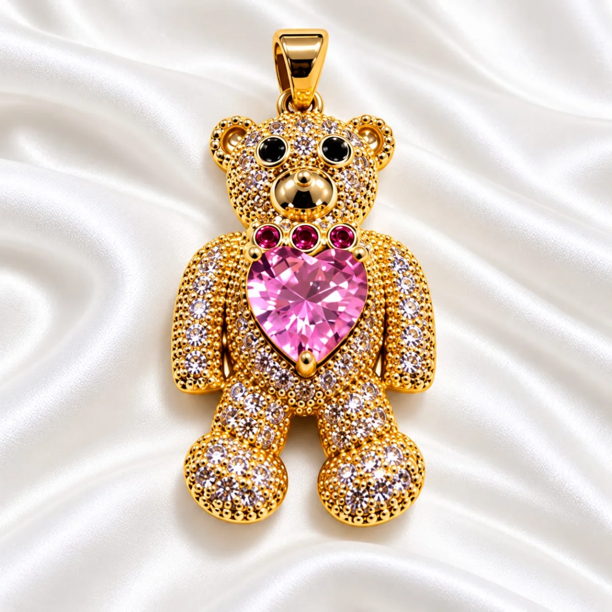 Dije de Acero Oso con Corazón Rosado