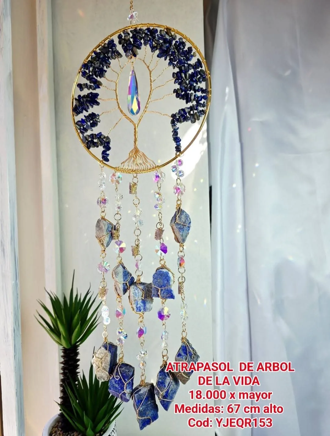 Atrapasoles Grande Árbol de la Vida con Gemas y Cuarzos en Lapislázuli Natural