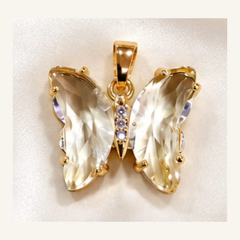 Dije de Acero Mariposa de Cristal Amarillo Claro