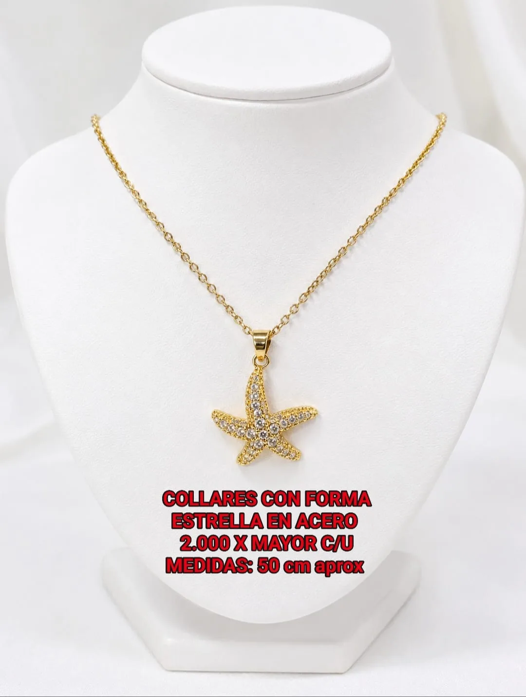 Collar con Forma de Estrella en Acero - Estrella maciza con piedras