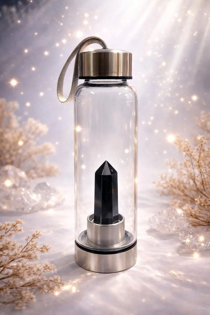 Botella de Agua con Punta de Obsidiana Negra