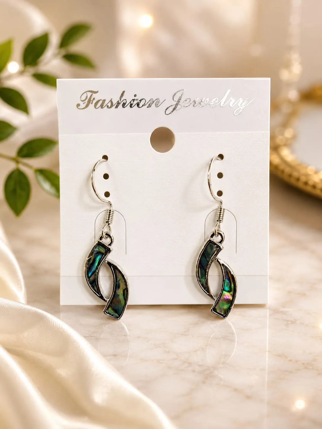 Aros de Avalón Natural con Peltre - Hoja Doble Curva