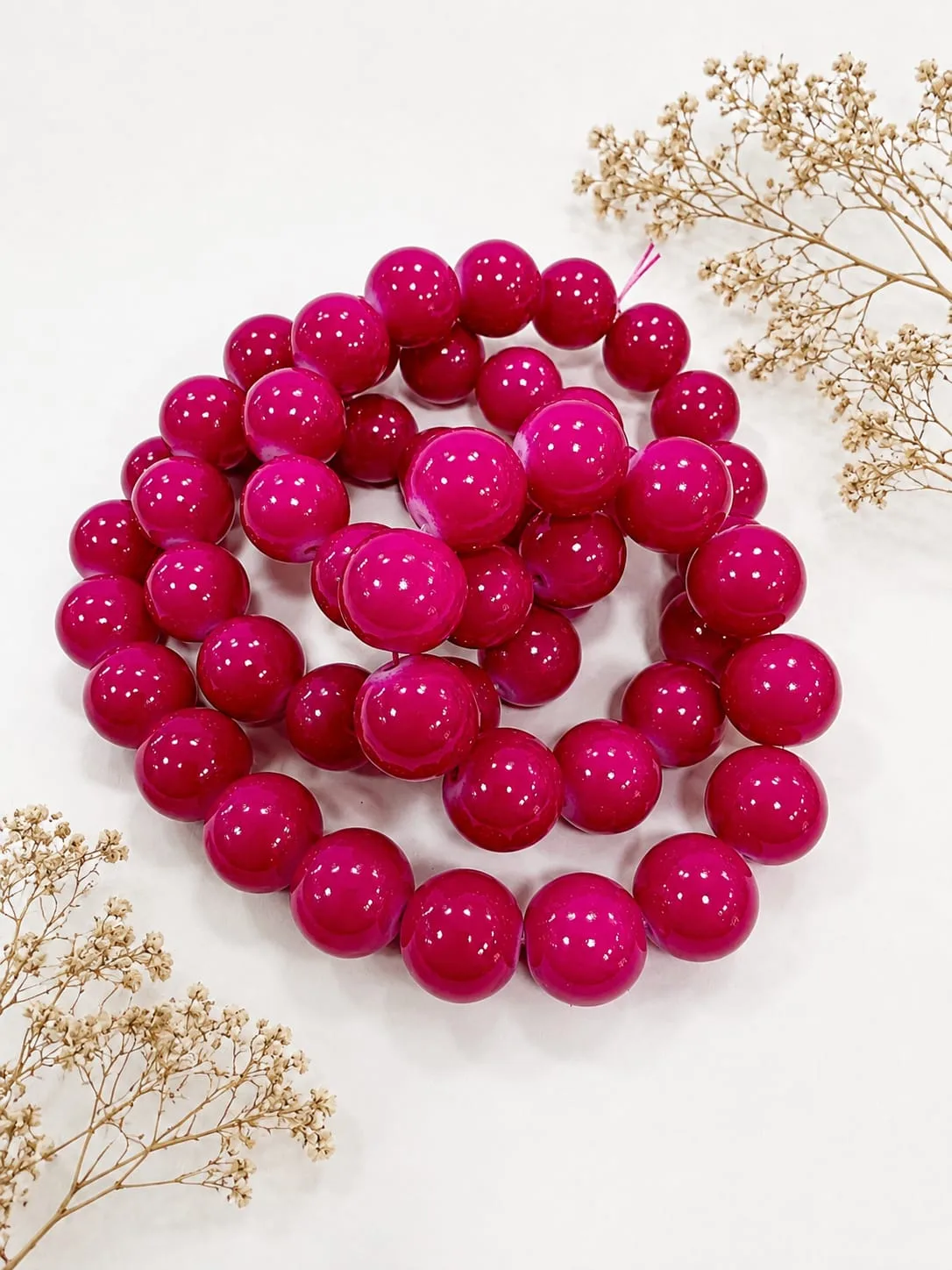 Cuenta de Vidrio Redonda Color Rosa Magenta