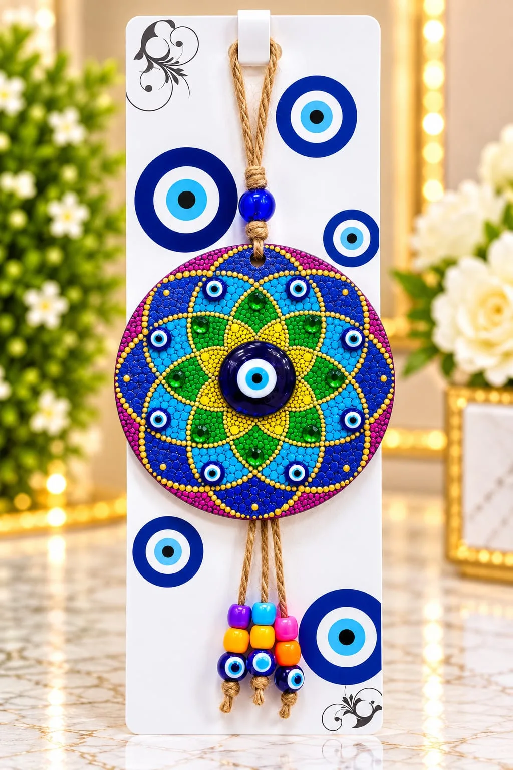 Colgante Mandala con Ojo Turco Morado, Verde y Azul
