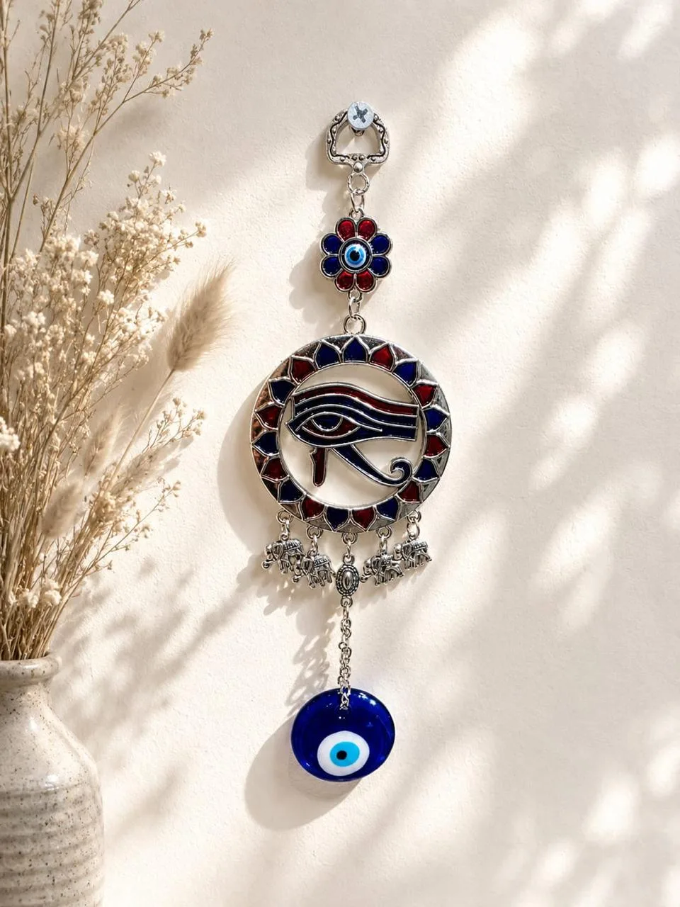 Colgante Ojo de Horus Rojo con Ojo Turco de Vidrio