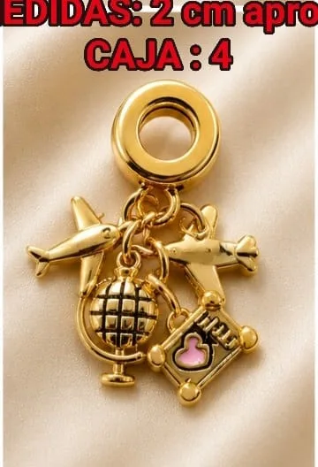 Charm en Rodio - Aviones, globo terraqueo y candado corazon rosa (tema viaje)