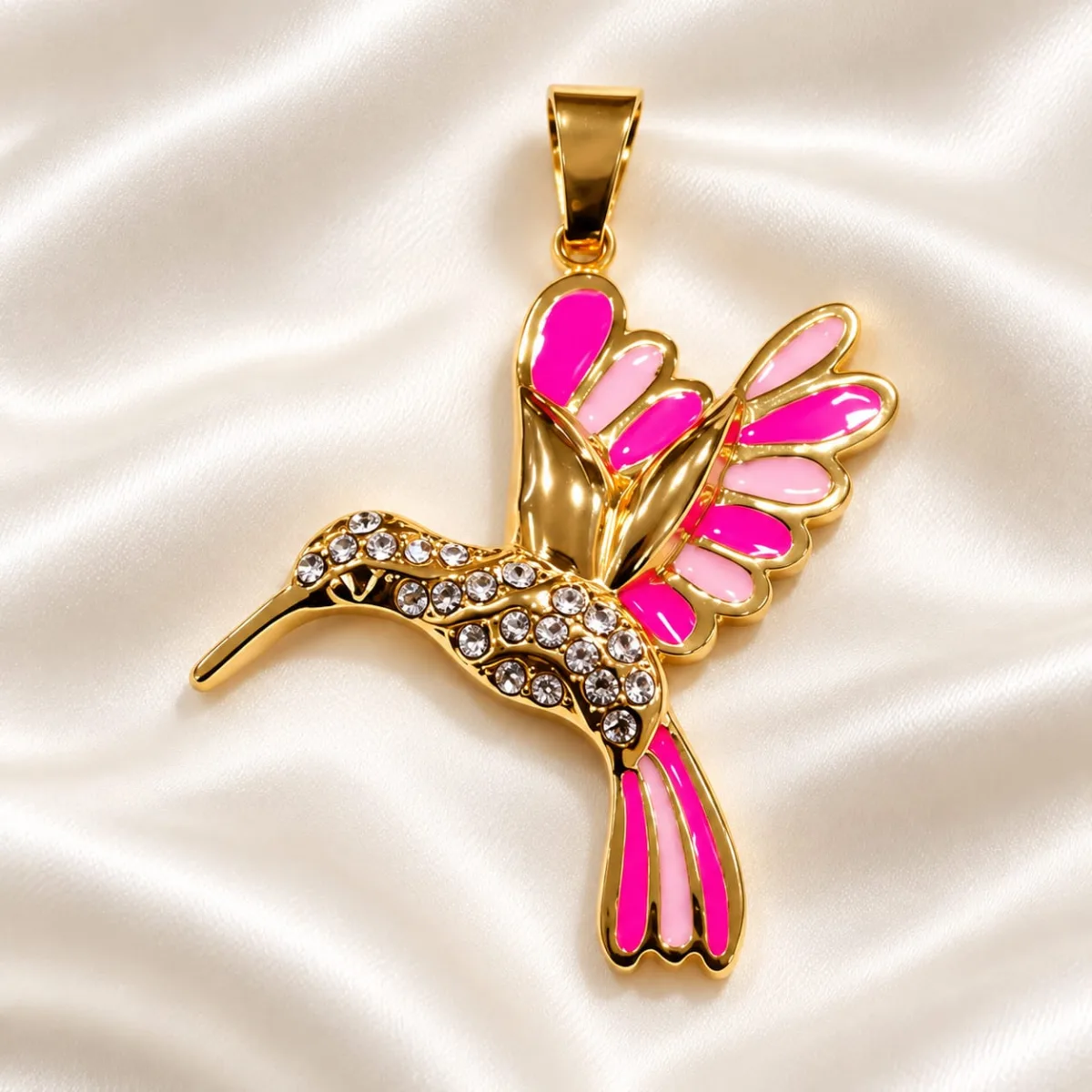 Dije de Acero Colibrí Esmaltado Fucsia