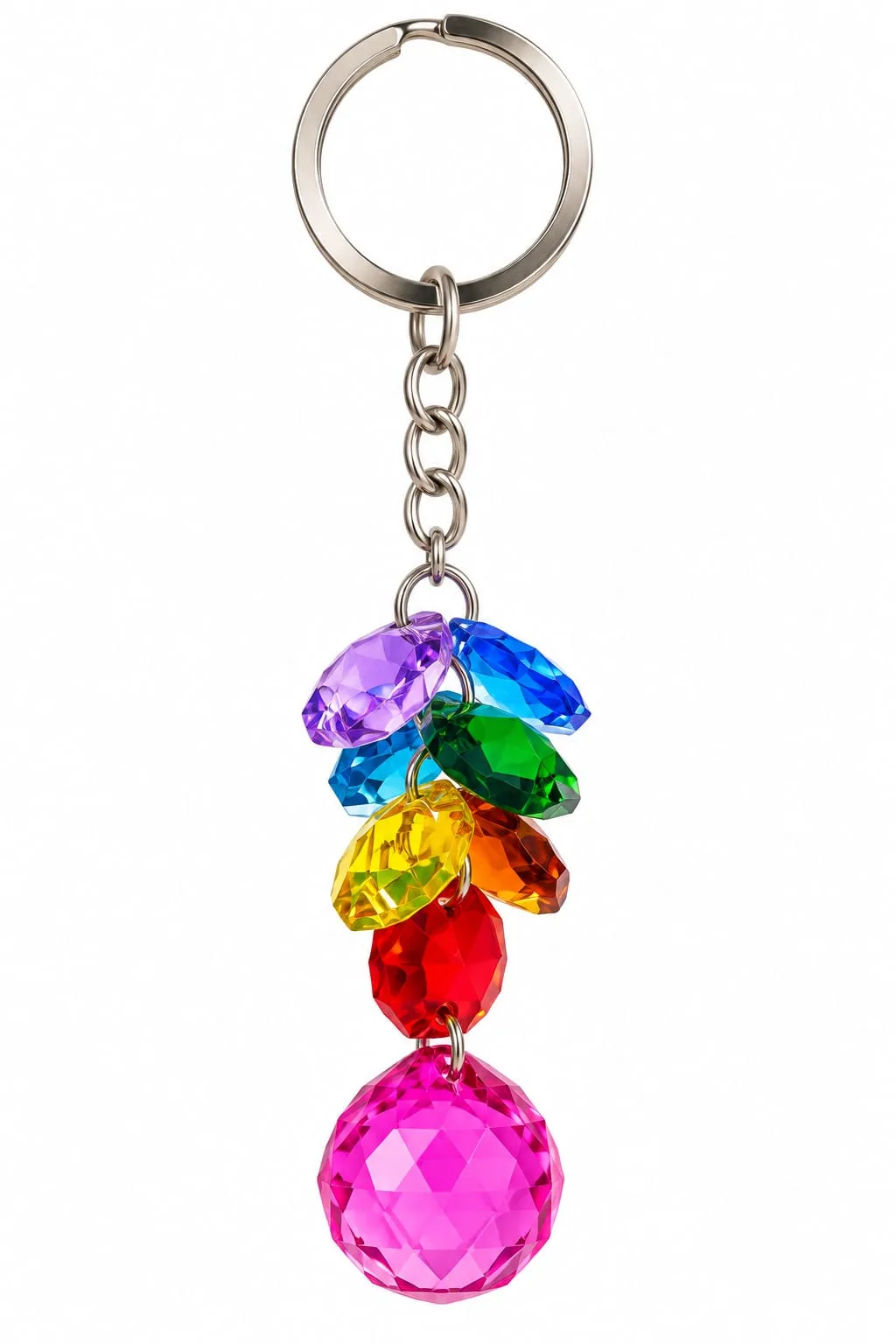Llavero de Prismas Multicolor con Bola Fucsia