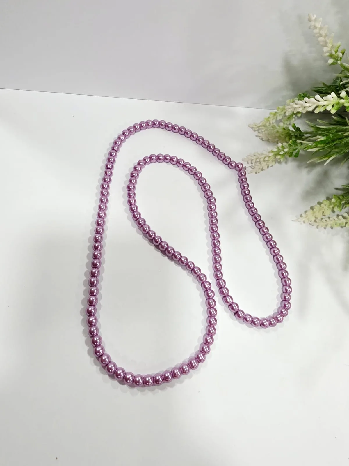 Collar de Perlas de Vidrio Lila 6mm
