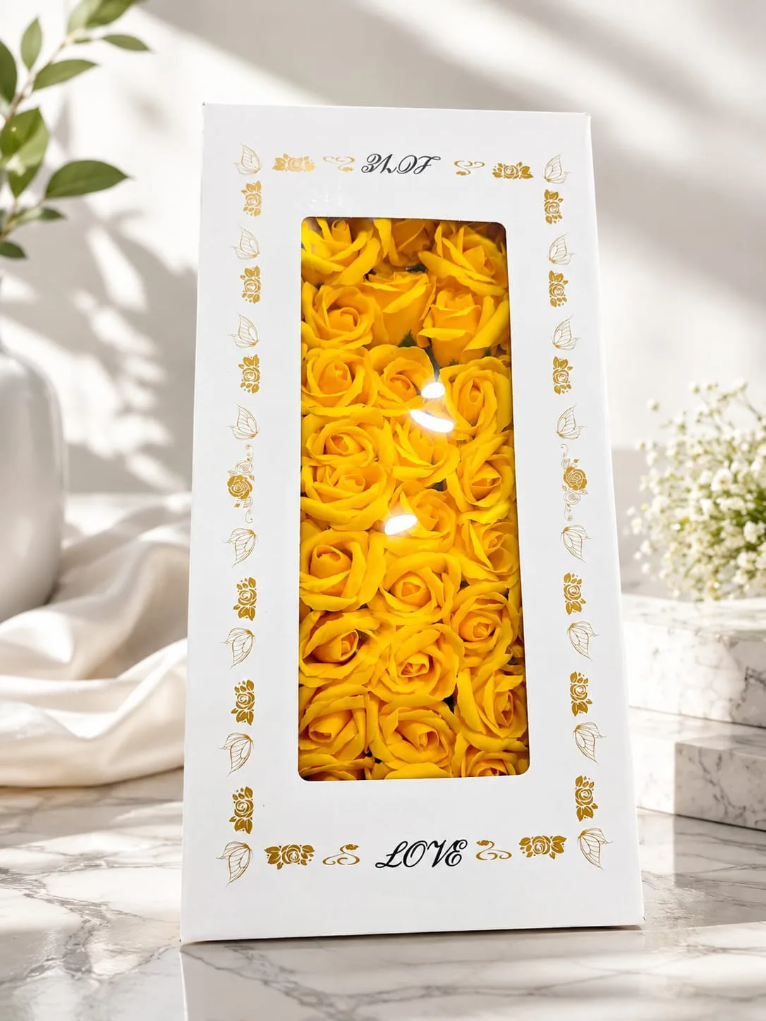 Caja de Rosas de Jabón Color Amarillo