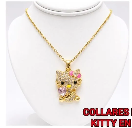 Collar de Hello Kitty en Acero - Sentada con corazón