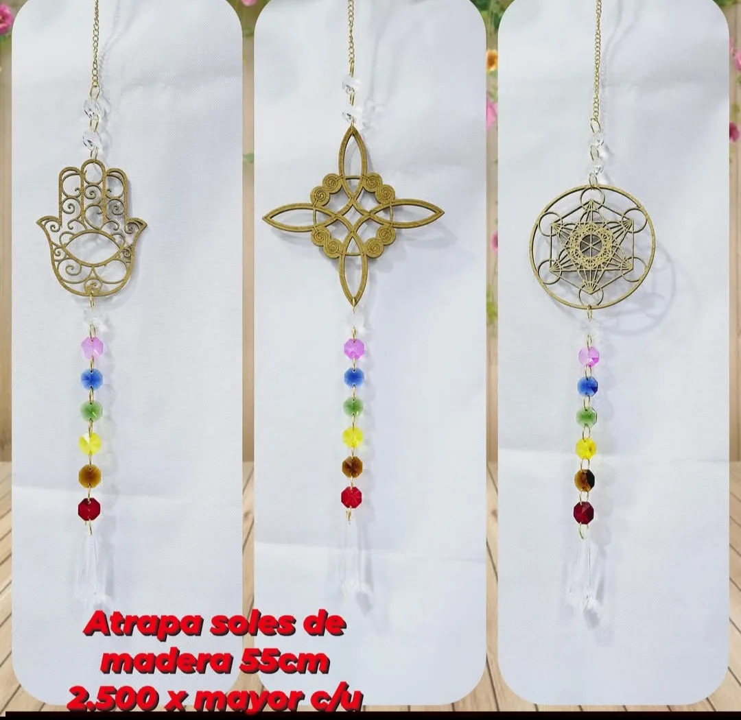 Atrapasoles de Madera Espiritual con Cristales Chakra