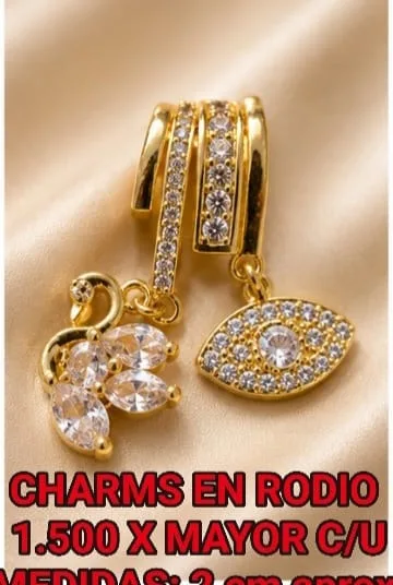 Charm en Rodio - Dije curvo con piedras y ojo con piedras blancas