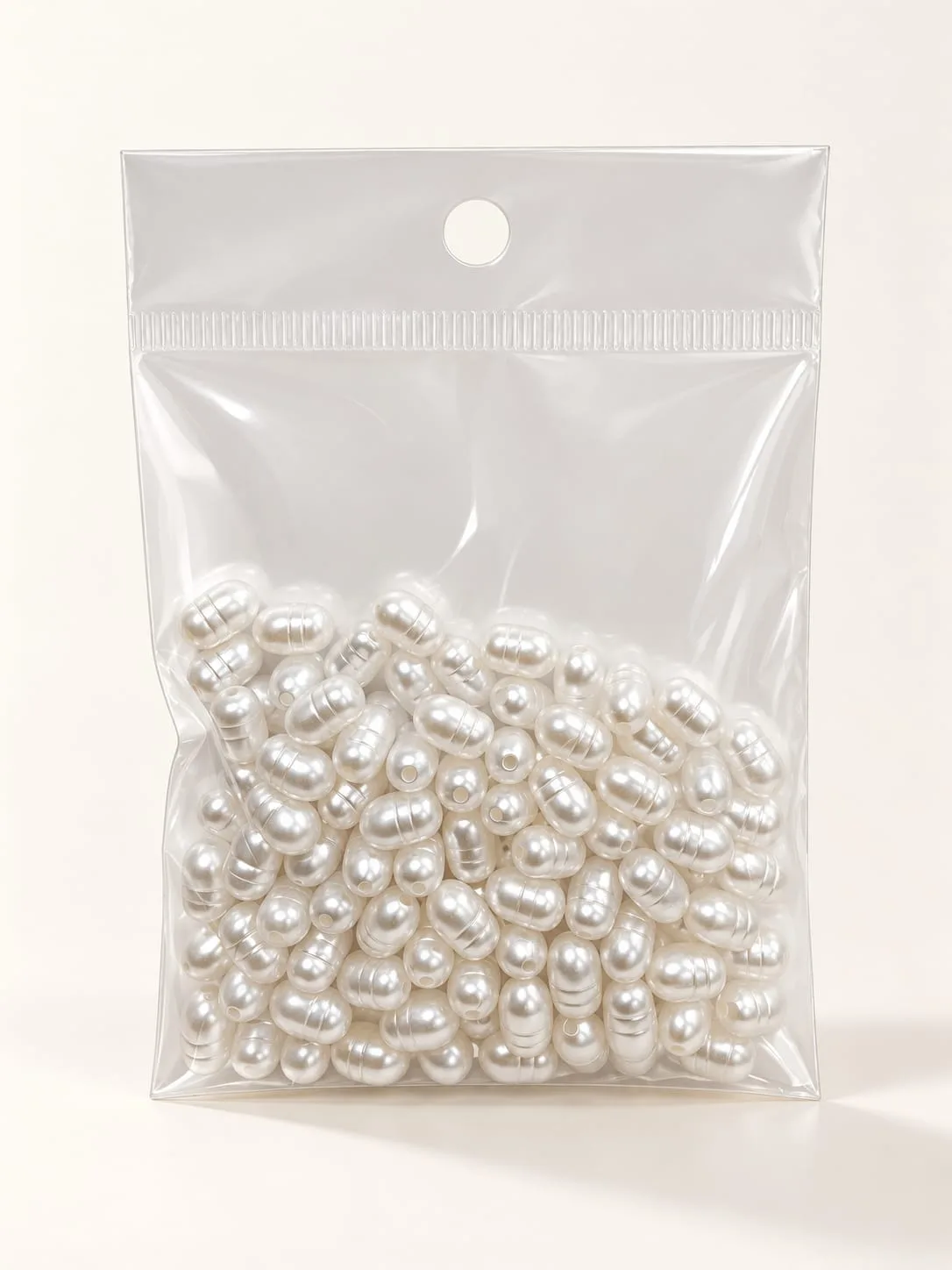 Cuenta Perla Acrílica Blanco Perlado Ovalada 9mm