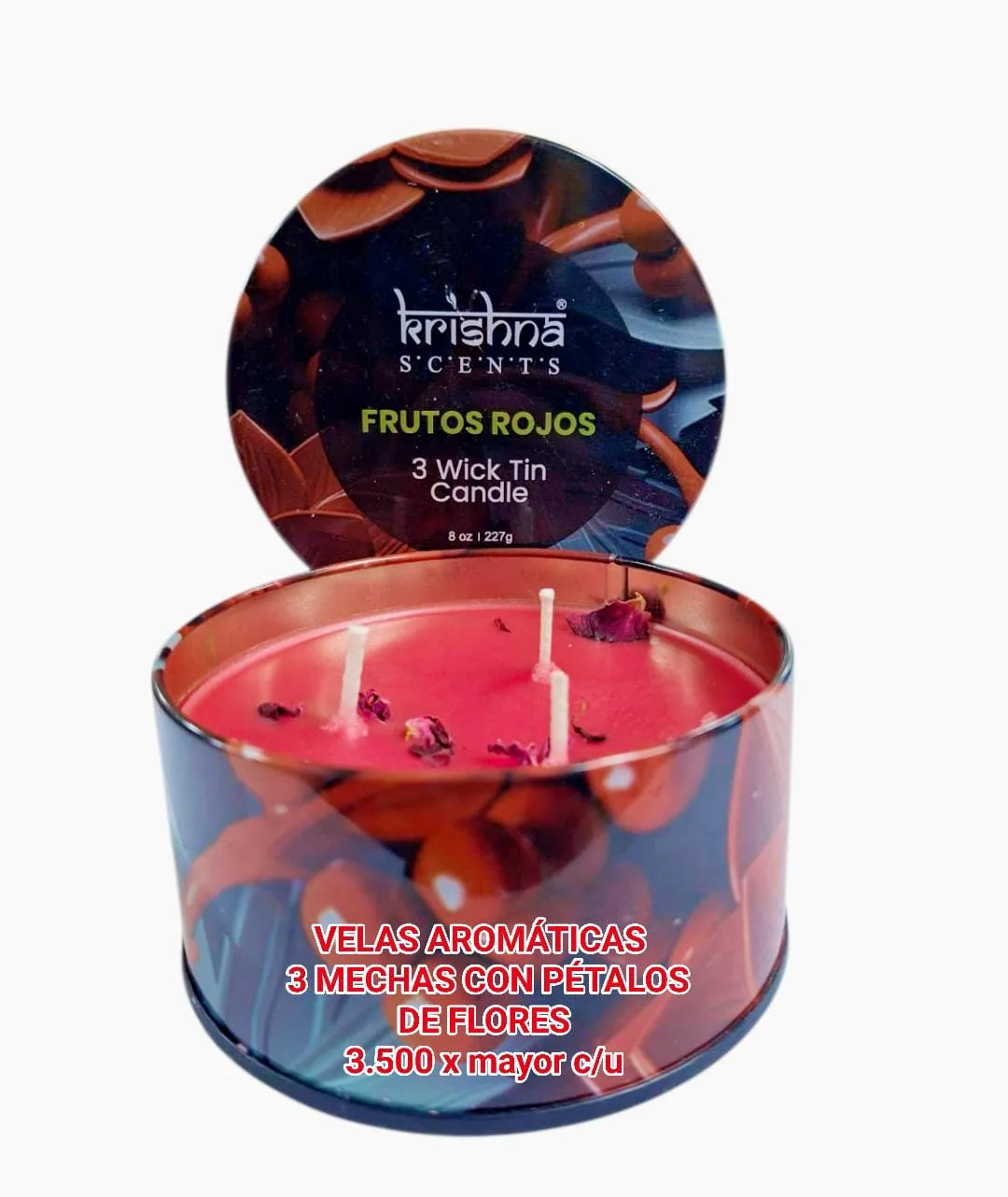 Velas Aromaticas Krishna 3 Mechas Frutos Rojos