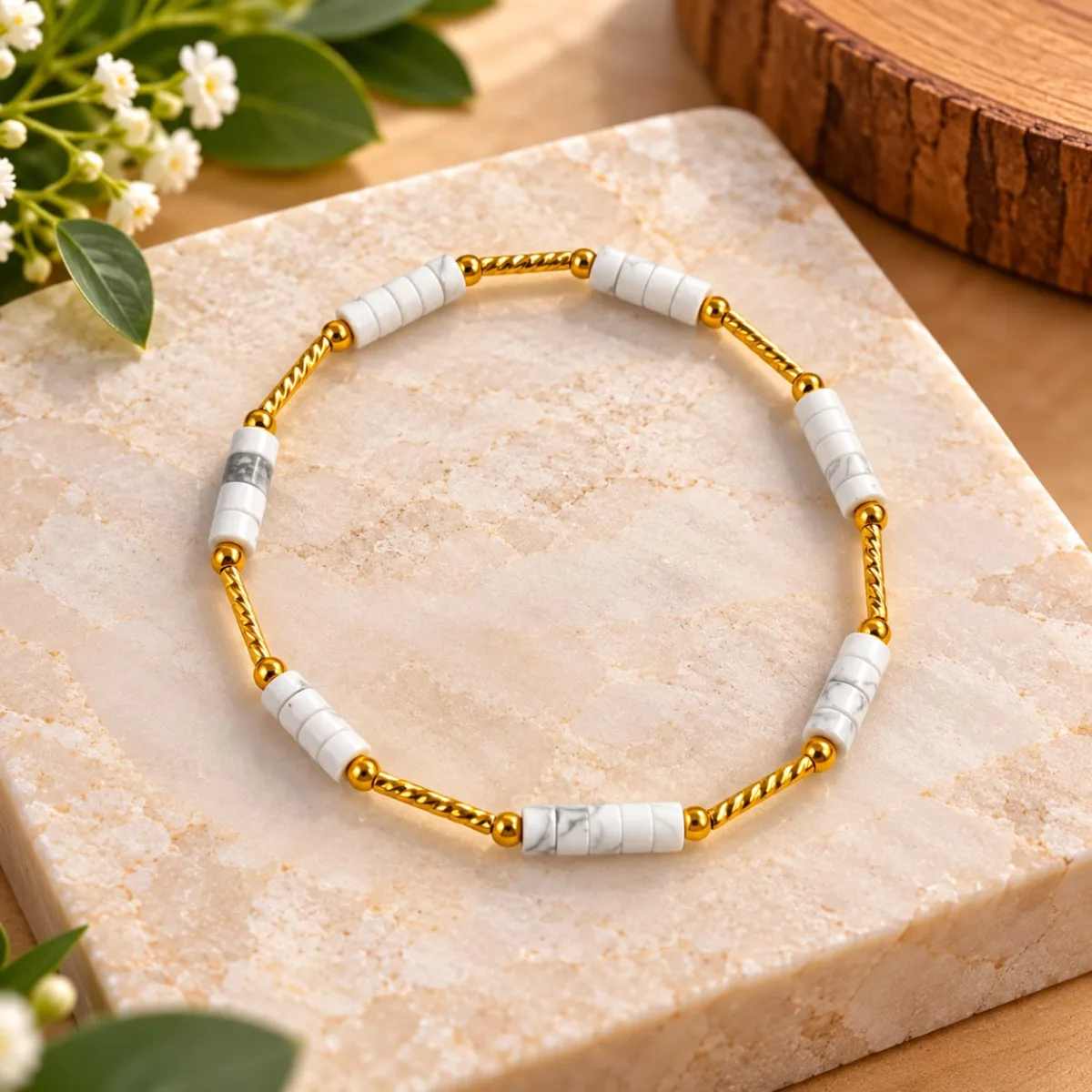Pulsera de Howlita Blanca 4mm