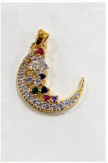Colgante de Rodio - Luna piedras claras/multicolor con estrella
