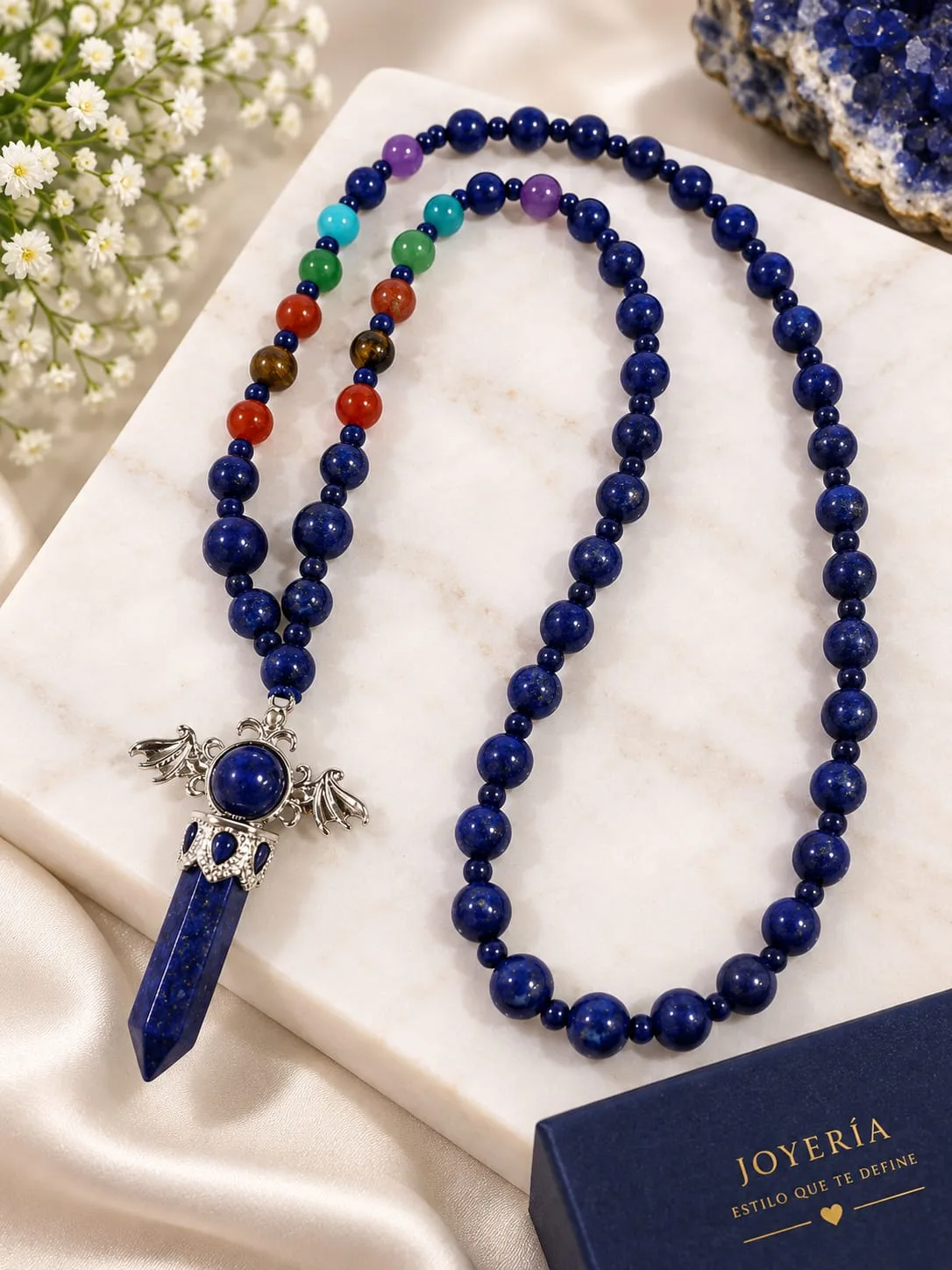 Collar de Lapislázuli con 7 Chakras