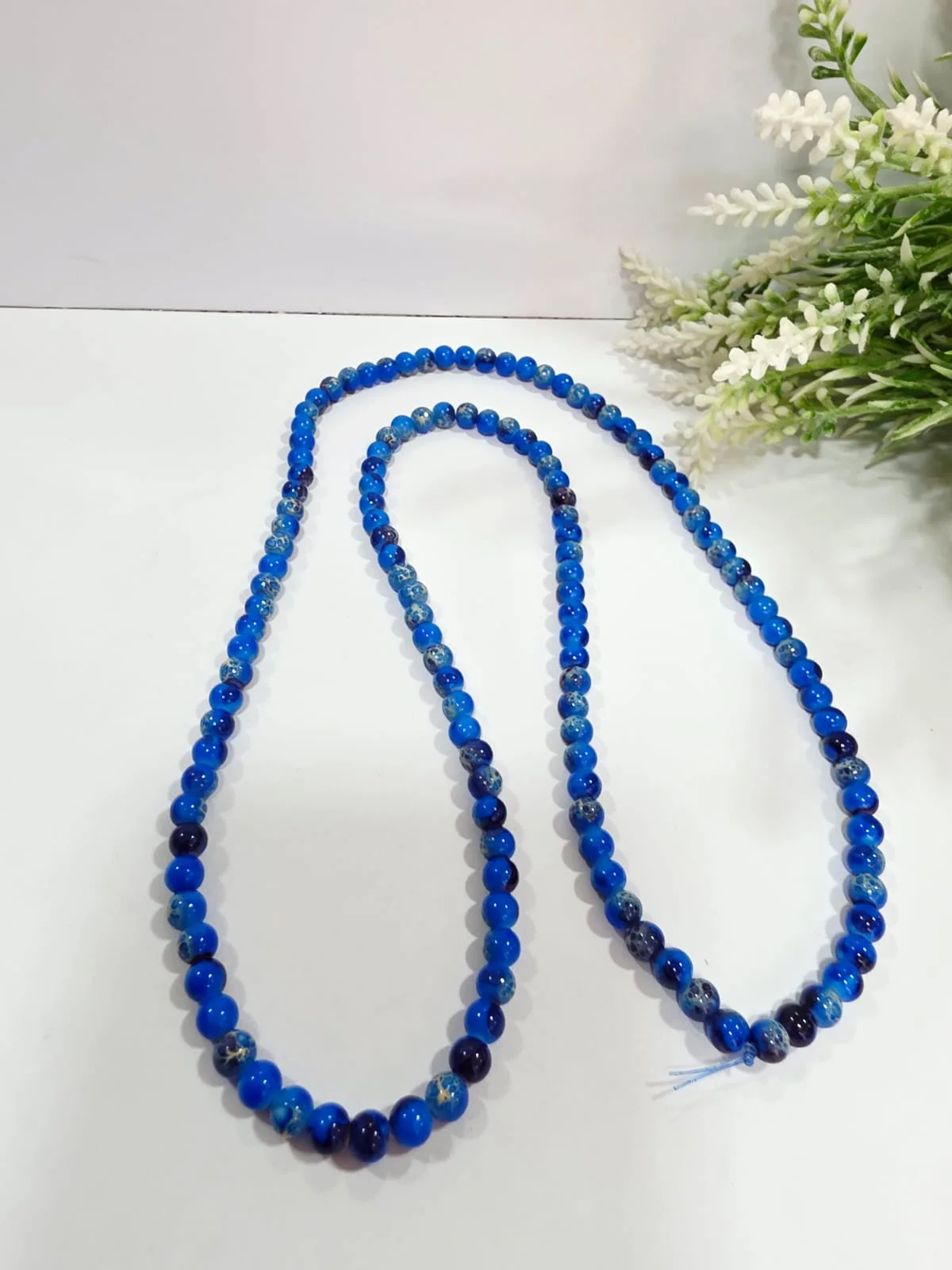 Cuentas de Perlas de Vidrio Jaspeado Azul 6mm