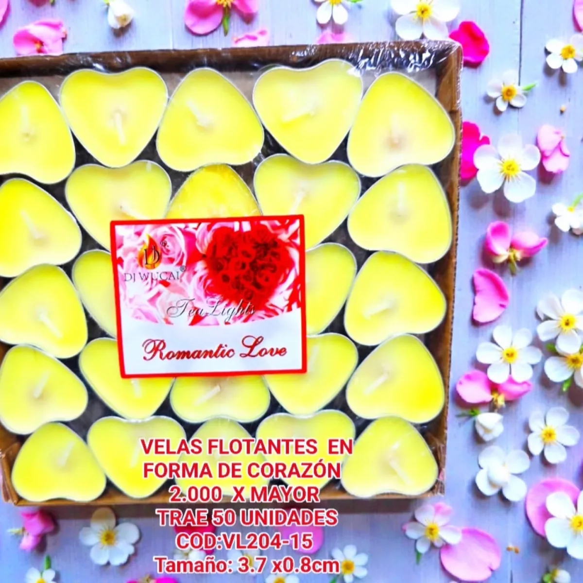 Set Velas Flotantes en Forma Corazon Amarillo