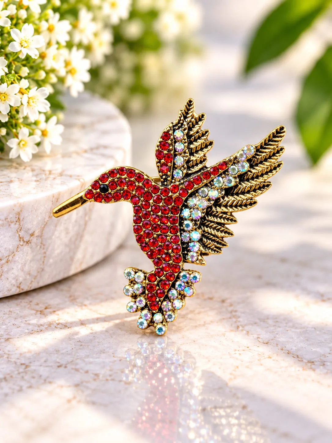 Prendedor de Colibrí con Strass Rojo