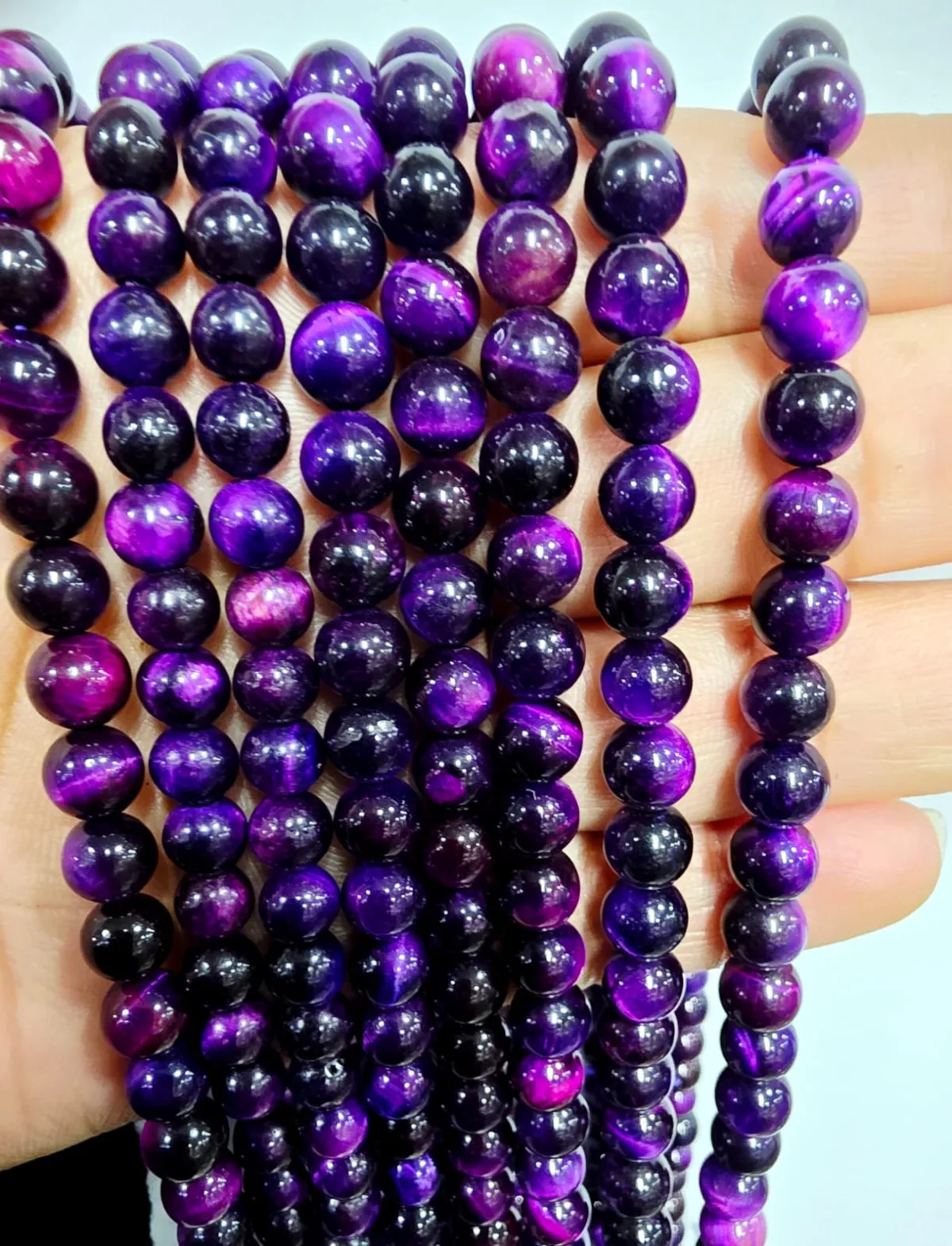 Tira de piedras de Ojo De Tigre Morado N°6