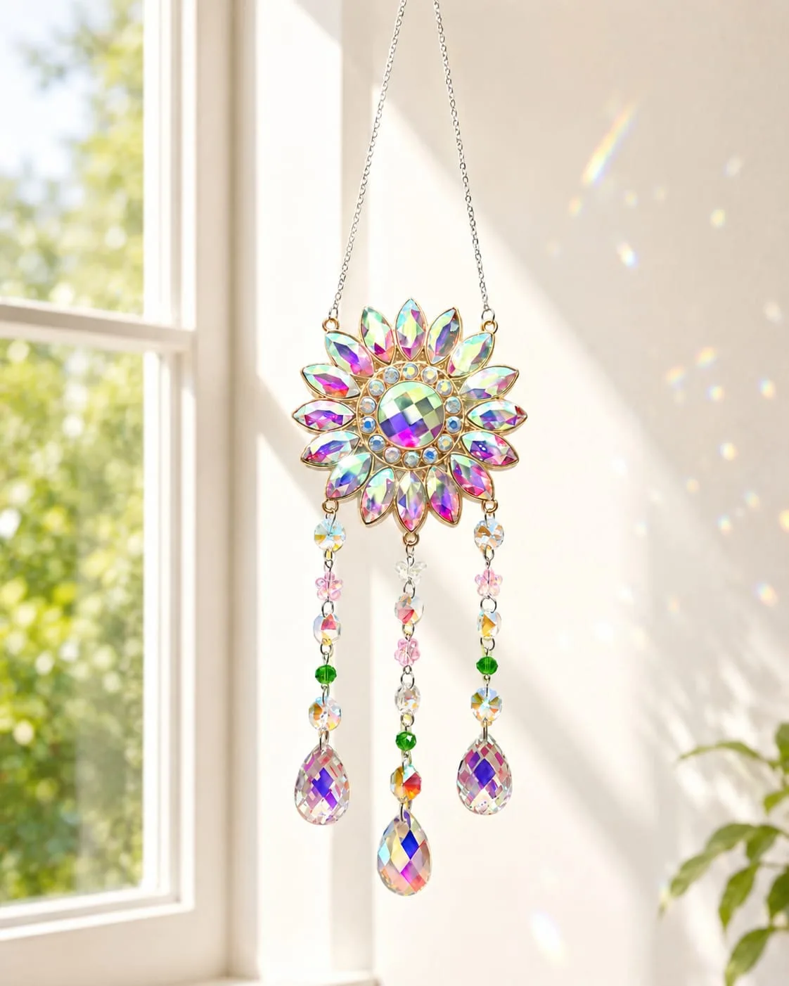 Atrapasol Flor de Cristales Iridiscente