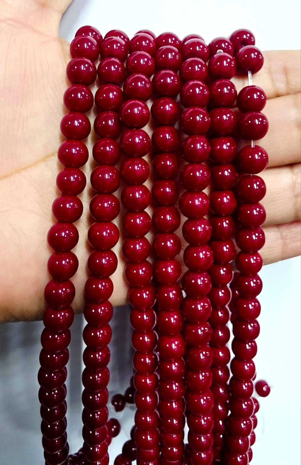 Tira de piedras de Jade Rojo Oscuro N°8