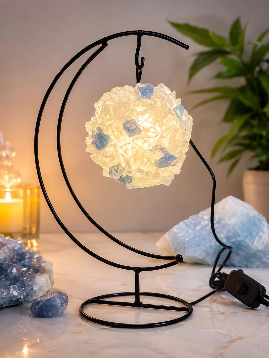Lampara de Cuarzo Cristal con Aguamarina