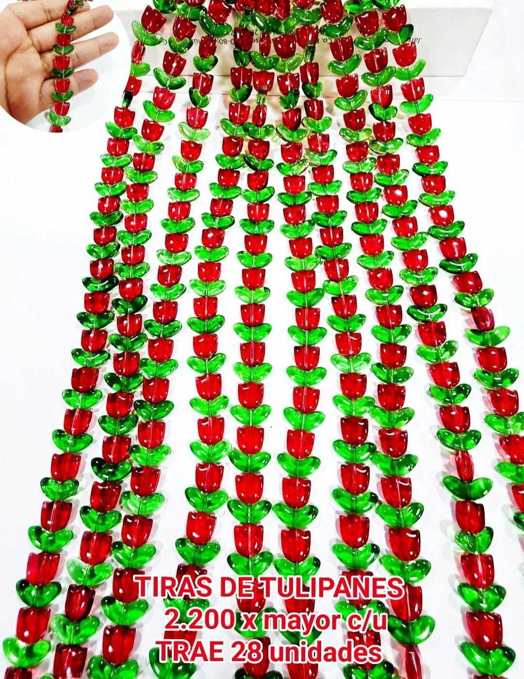 Tiras de Tulipanes - Rojo con hojas verdes