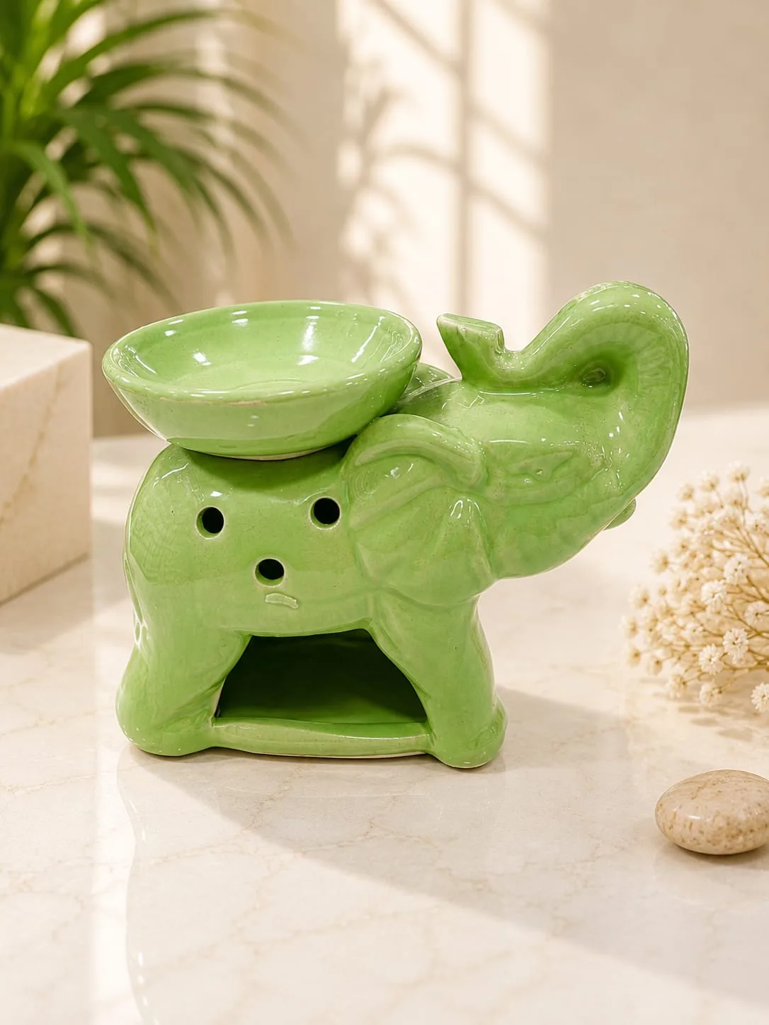 Difusor de Aroma Cerámica en Forma de Elefante - Verde
