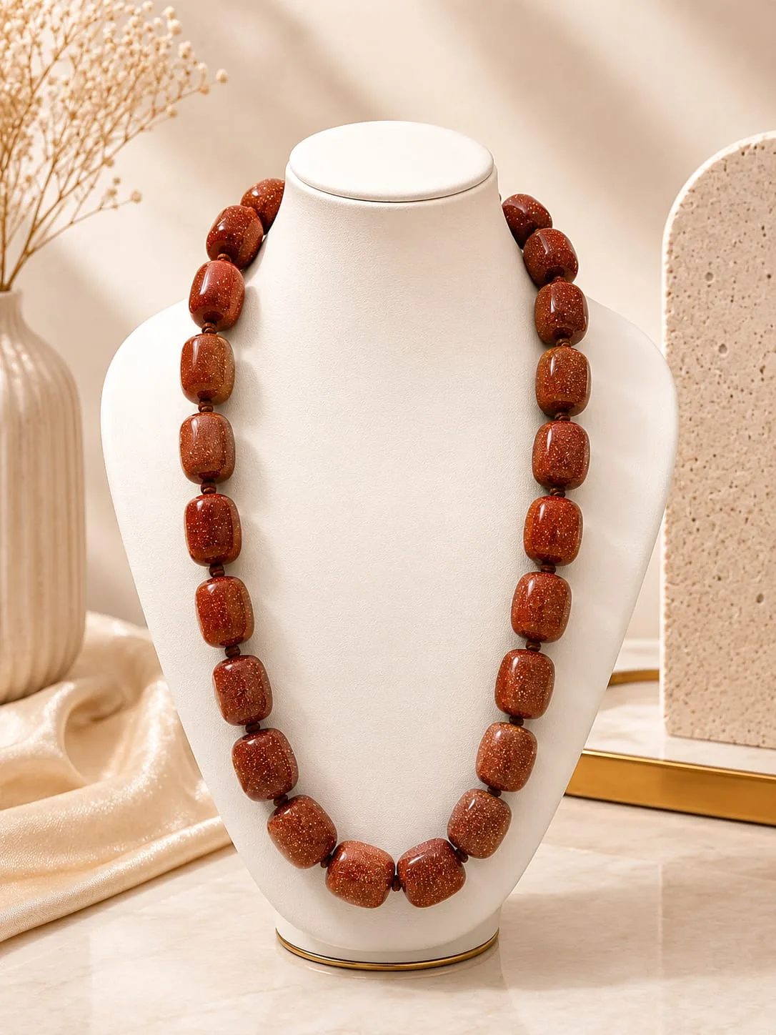 Collar de Cuarzo Natural – Rojo