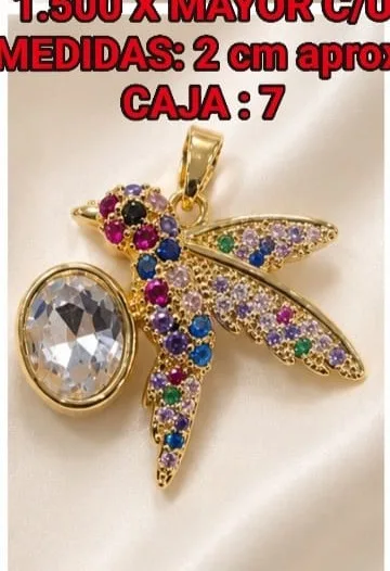 Colgante en Rodio - Ave con piedras multicolor y piedra blanca ovalada