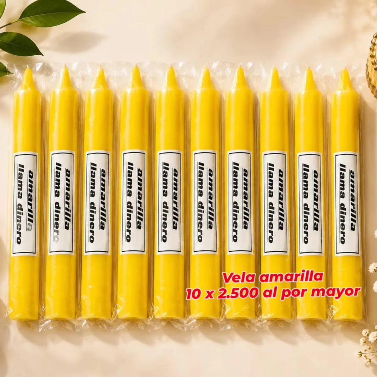Pack 10 Velas Amarillas