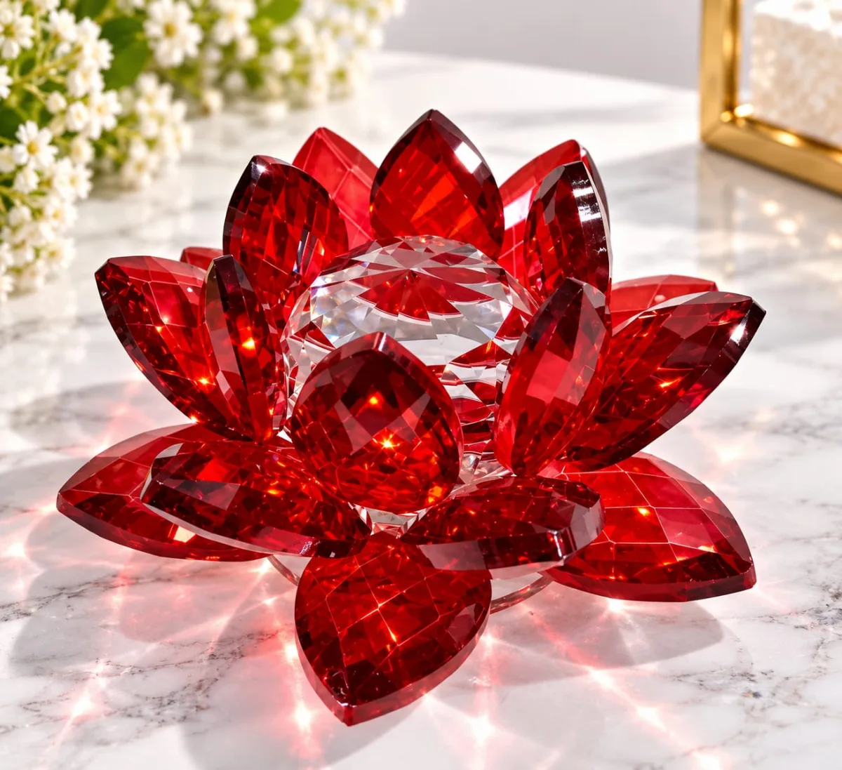 Flor de Loto de Cristal Decorativa (Rojo)