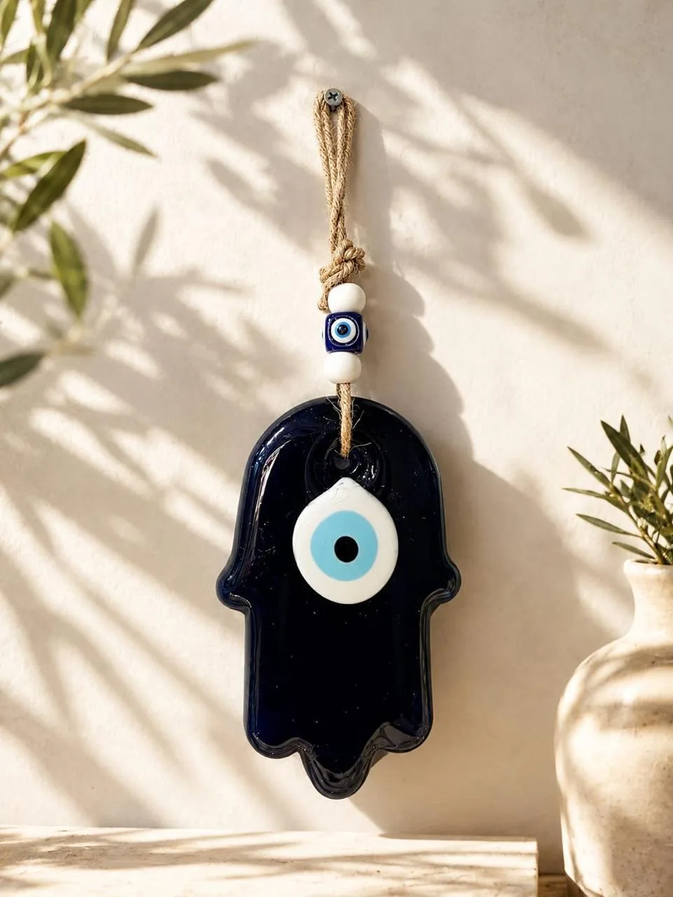 Colgante Mano de Fátima de Vidrio Azul