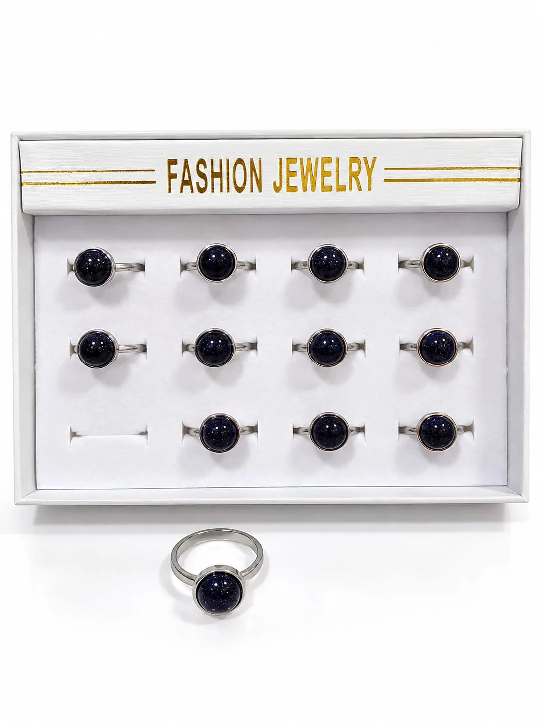 Caja de Anillos Ajustables de Acero con Ojo de Tigre Azul