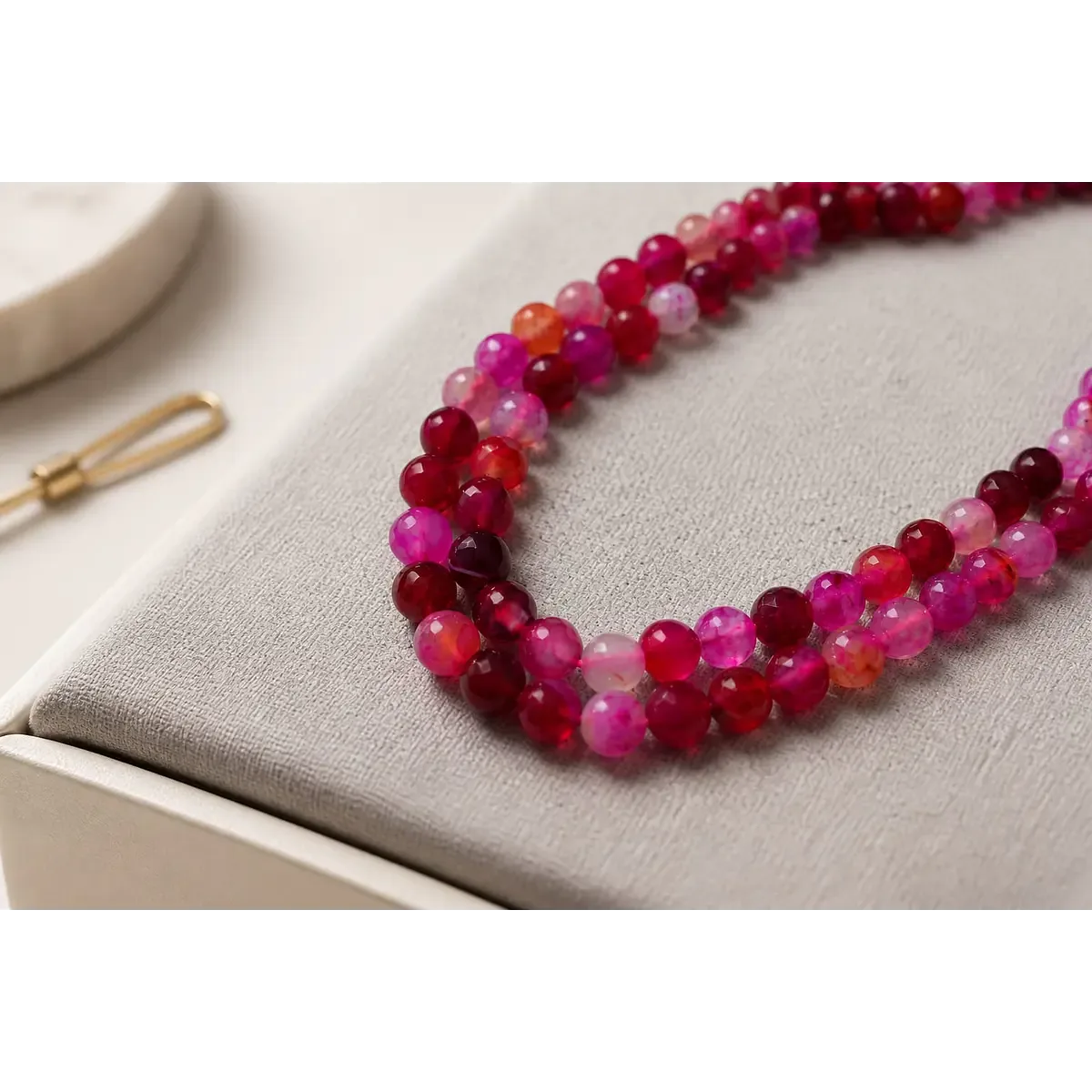 Tira de piedras de ágata fucsia facetada N°4