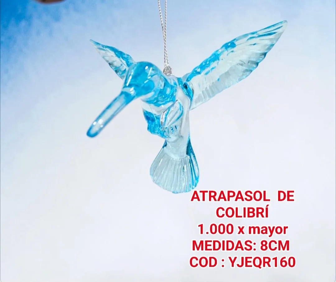 Atrapasoles Colgante Colibrí en Cristal Tallado Turquesa Claro