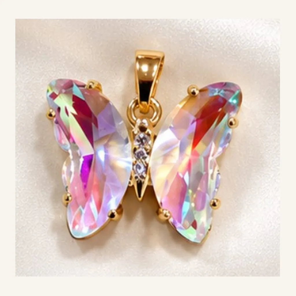 Dije de Acero Mariposa de Cristal Cristal Iridiscente