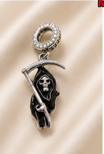 Charm en Rodio - Parca/muerte esqueleto con guadana (plateado)