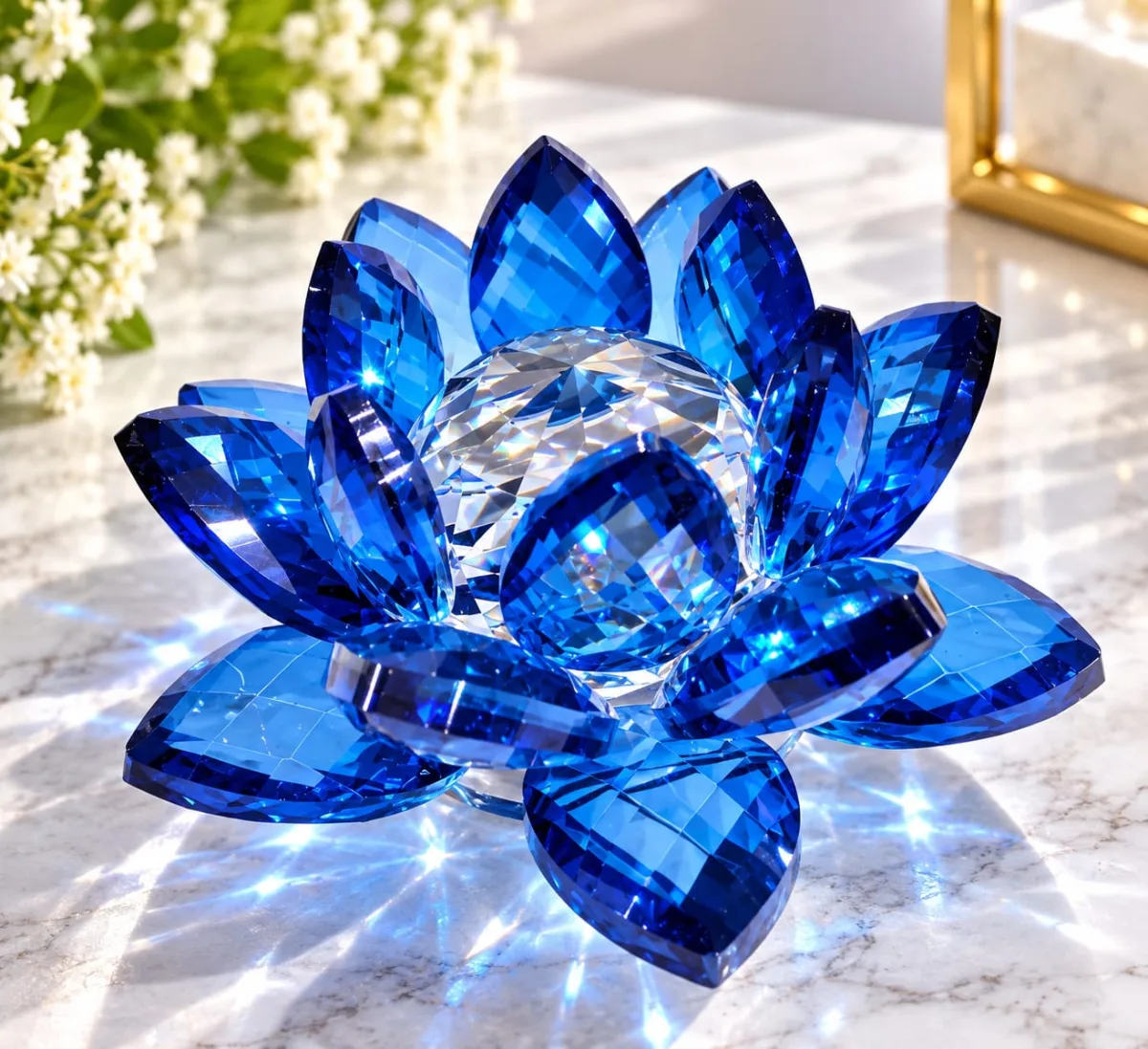 Flor de Loto de Cristal Decorativa (Azul)