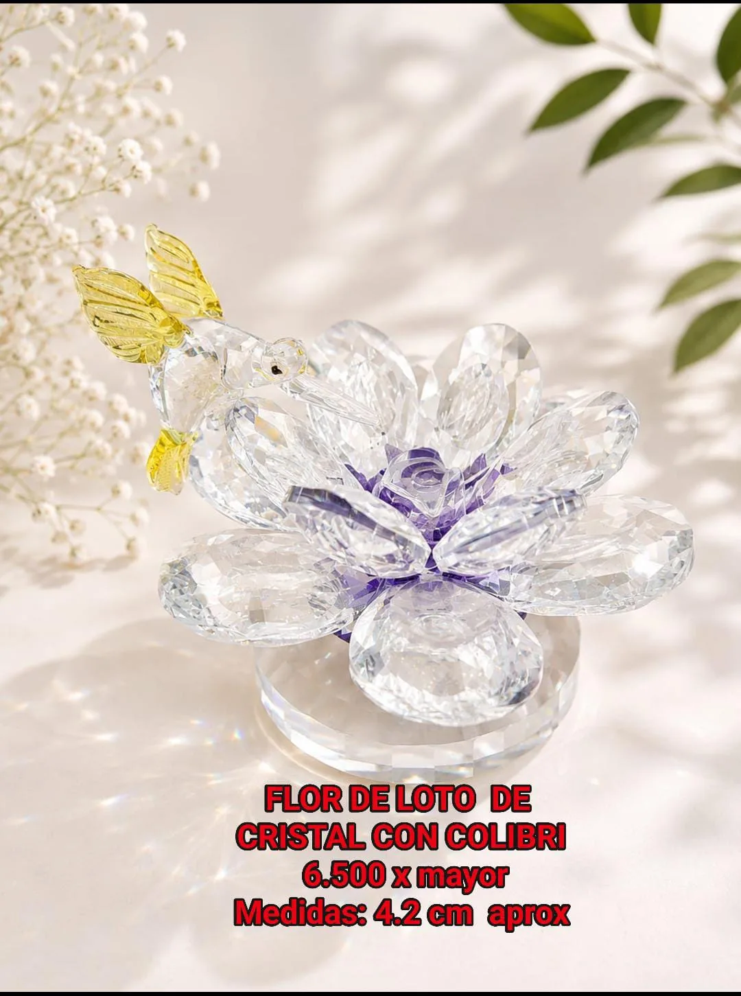 Flor de Loto de Cristal con Colibrí