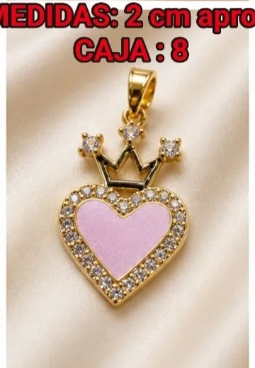Colgante de Rodio - Corazón rosado con corona