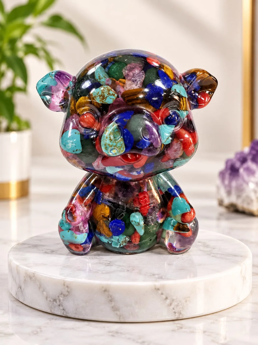 Figura de Cerdito con Piedras Surtidas Molidas