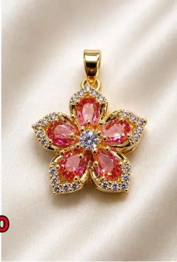 Colgante de Rodio - Flor de 5 petalos rosados/rojos