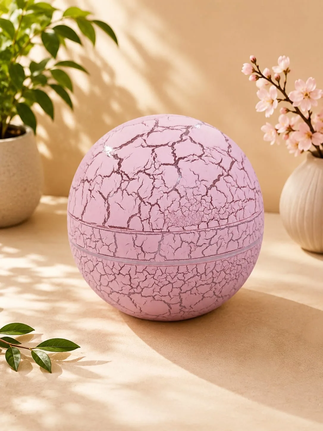 Difusor Humidificador Esfera de Vidrio Craquelado, Rosado