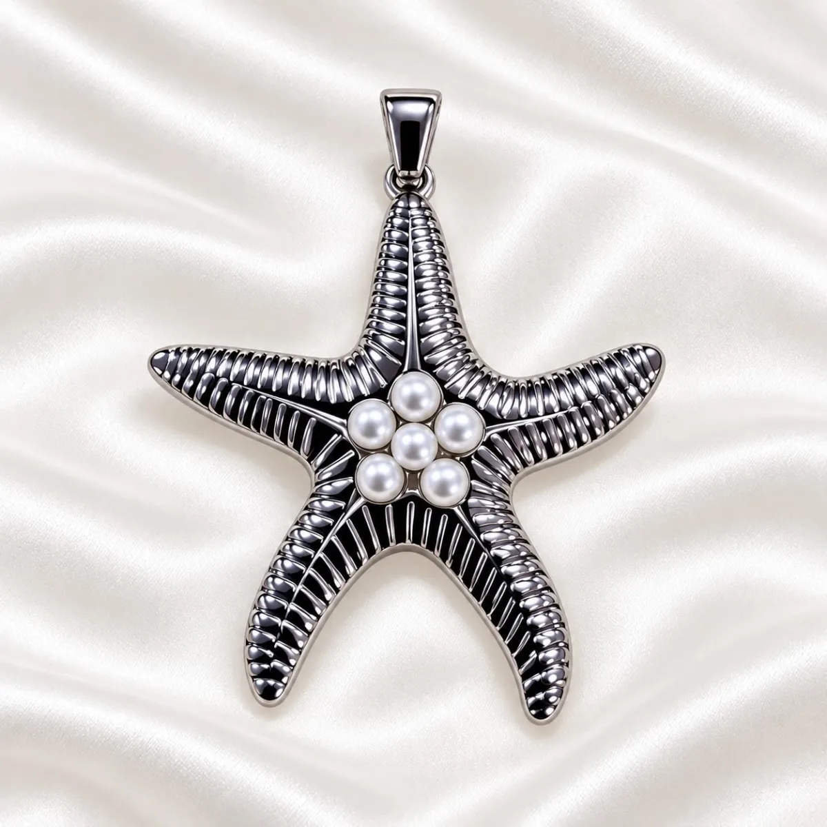 Dije de Acero Estrella de Mar con Perlas Plateada
