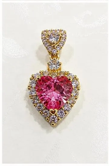 Colgante de Rodio - Corazón piedra rosada