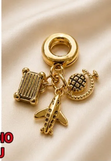 Colgante de Rodio - Charm maleta avión y globo